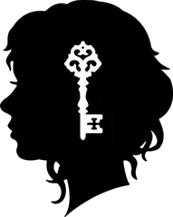 Beatrice Lovelace Mysteries logo showing the silhouette of a woman and an ornamental key.